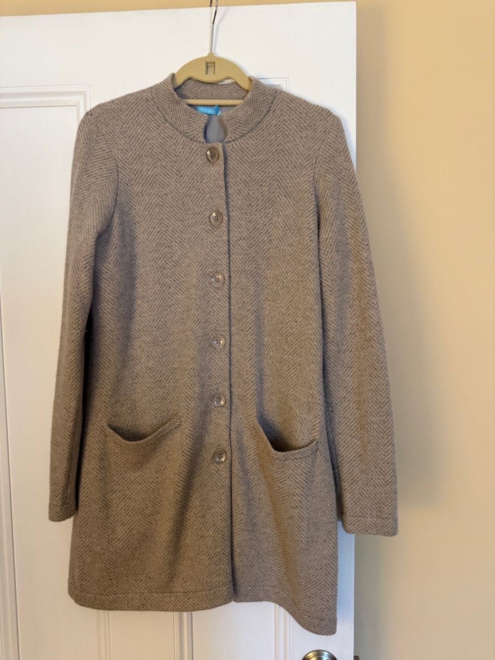 Women's Taupe Herringbone Trench Coat - Classic Button Front